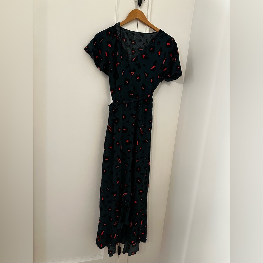 Chic Teal Wrap Dress with Neon pink Accents “animal print “